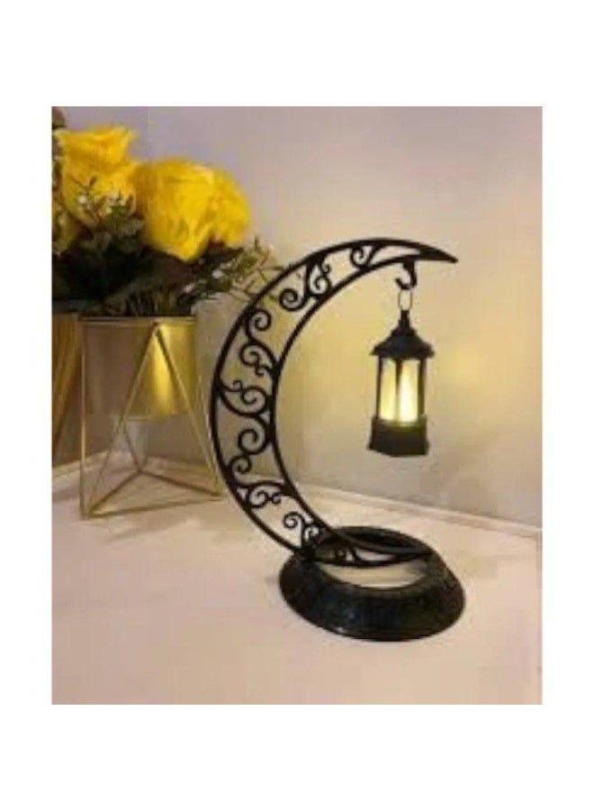 Moon Lantern - Elegant Ramadan crescent lantern with sturdy metal construction, Arabic motifs, warm glowing light, random color choice, perfect for a cozy, spiritual home atmosphere. - Image 3